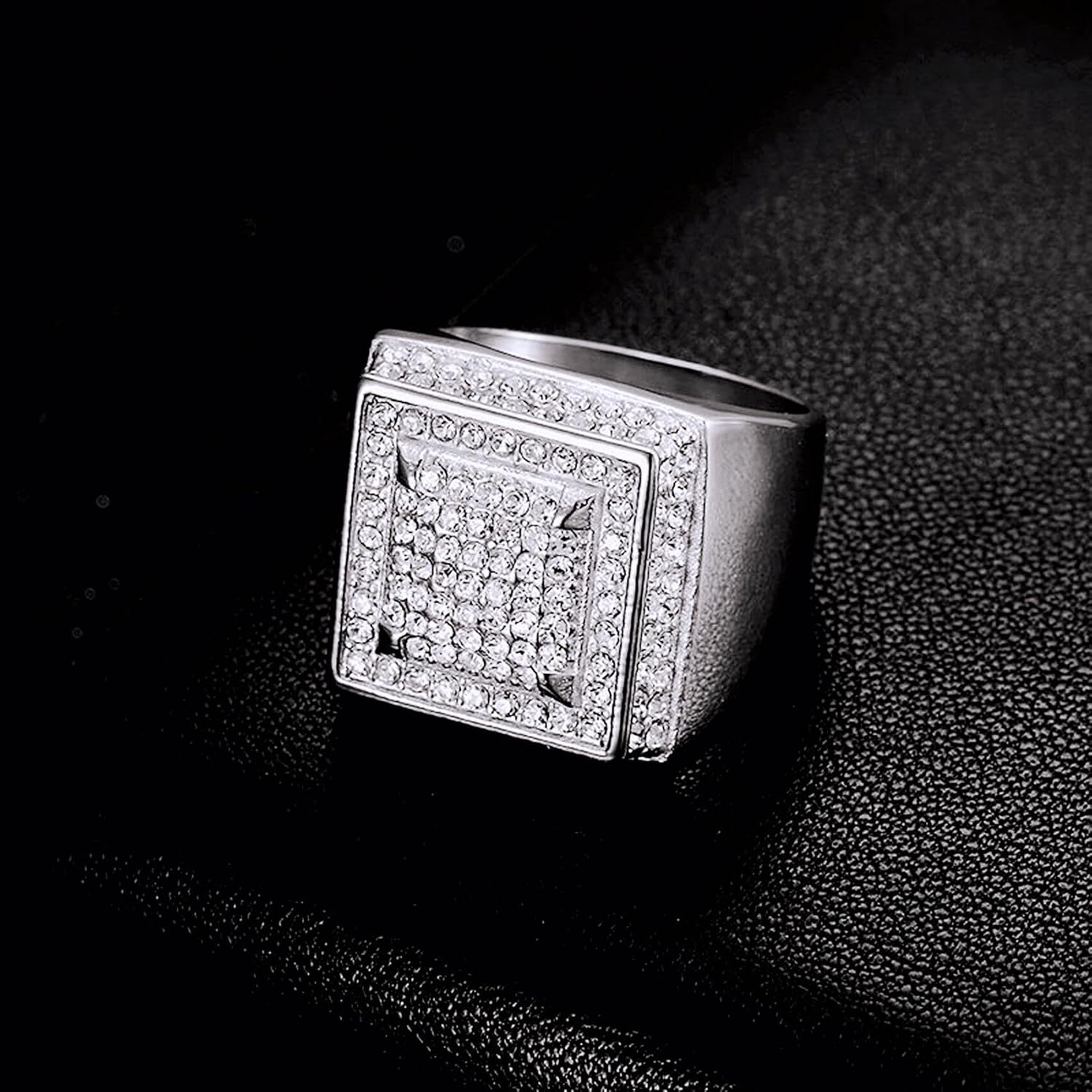 ICED OUT Ring for men Wedding Rings for Men Smooth Double Layers ring Hip Hop ring Radiant Rings Bling Iced Out Jewelry Punk Ring Club ring Heavy Metal ring Party - Image 2