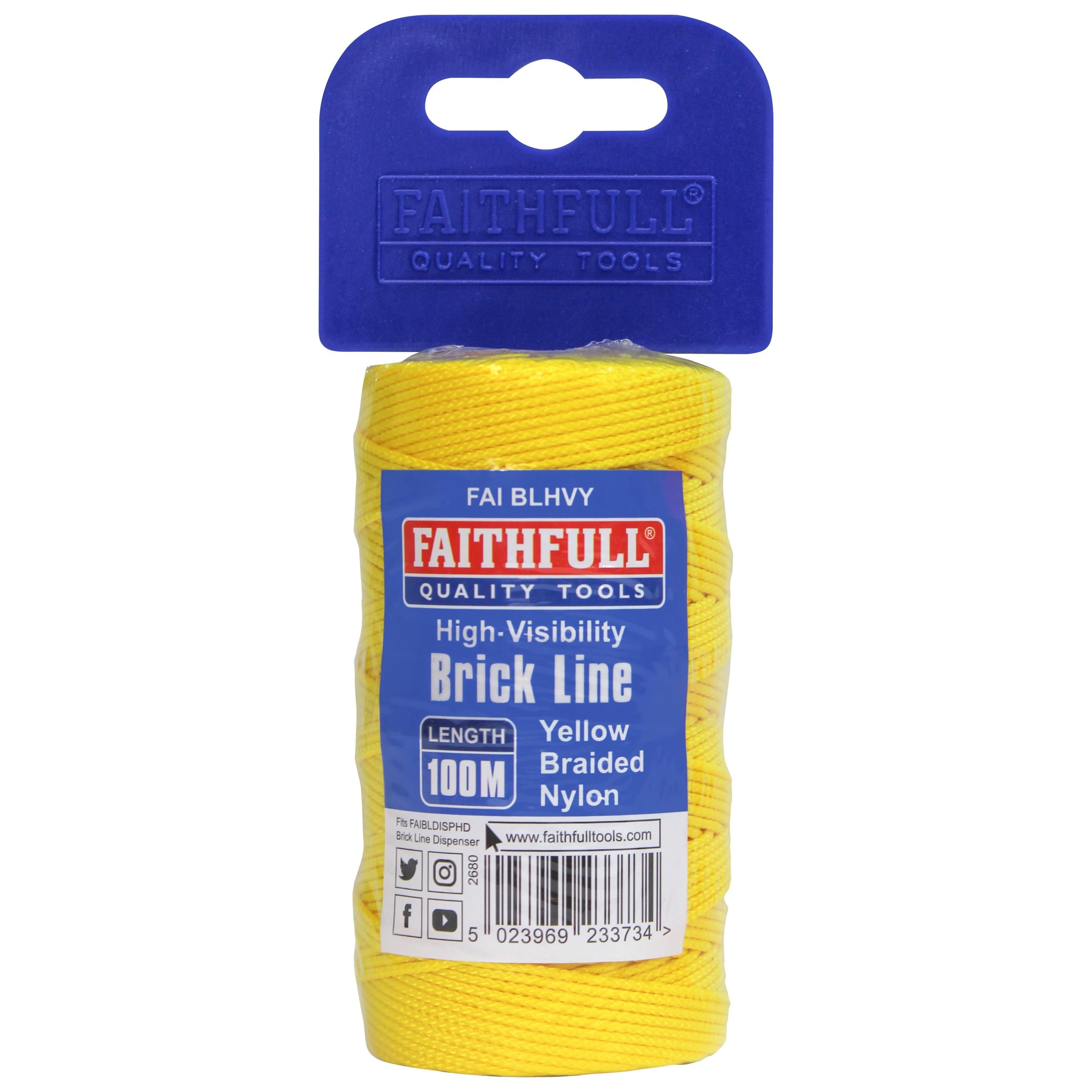 FAIBLHVY Hi-Vis Yellow Braided Nylon Brick Line String 100M (330ft) Breaking Strength 26.4kg