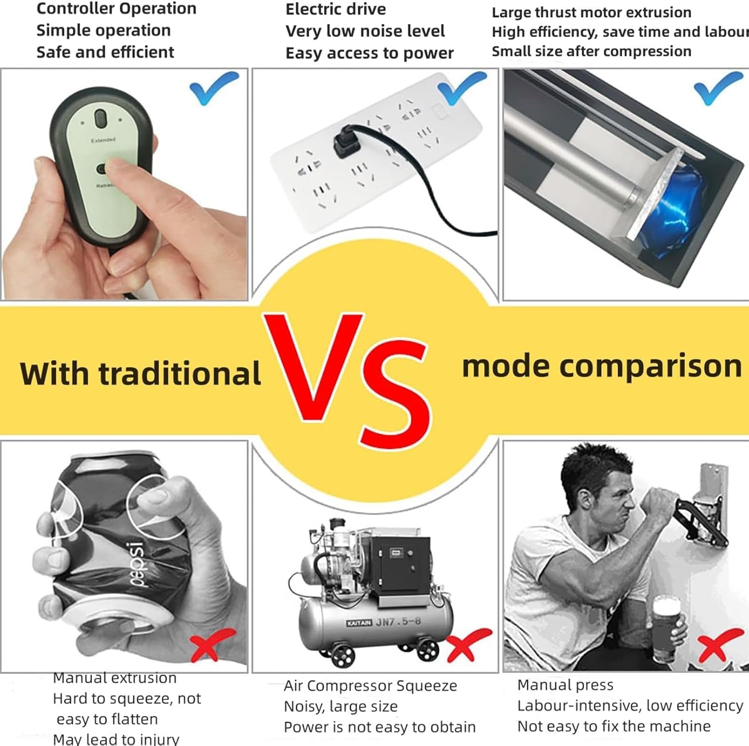 Automatic can crushers for recycling wall mounted, Can trash compactor for 12/16oz Cans, Electric crusher for Aluminum Seltzer, Soda, Beer Cans