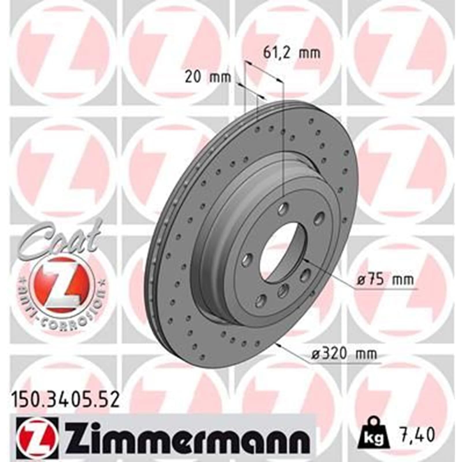 Zimmermann Sport Bremsscheiben + Beläge vorne + hinten | 150.3403.52+23312.200.1+150.3405.52+23732.170.1 Kompatibel mit 5 (E60)
