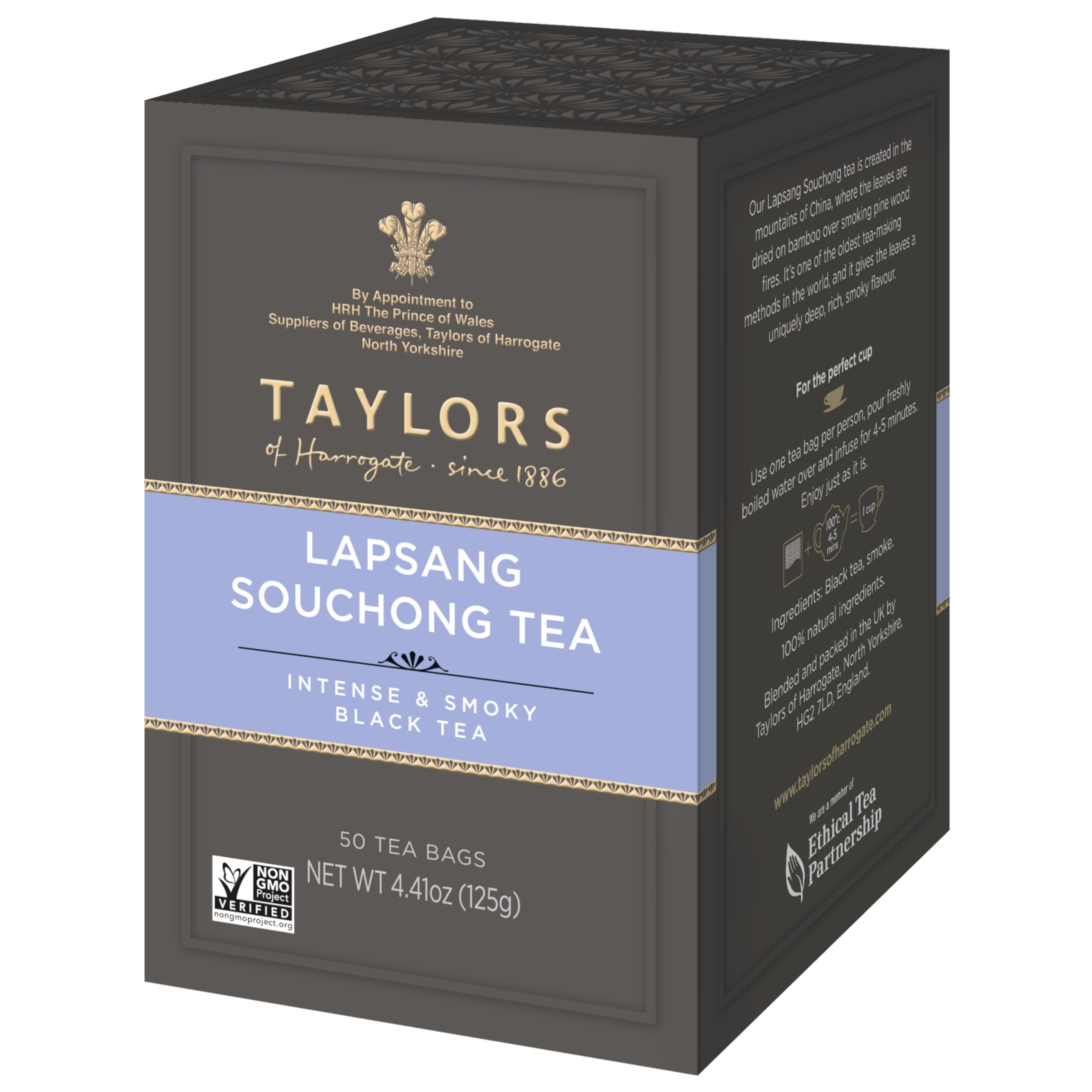 Lapsang Souchong, Black Tea, Pillow Tea Bags, 50 Count (Pack of 6), Smoky, Rich and Strong, Caffeinated, Enjoy Hot or Iced, 300 Teabags Total