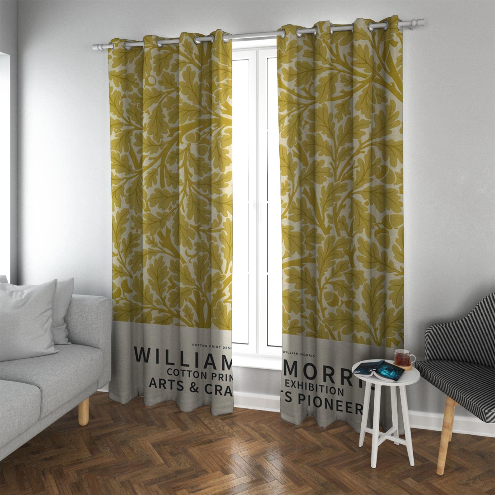 Hobboy Yellow Blackout Curtains For Bedroom Living Room William Morris Art Darkening Draperies Plant Leaves Pattern Grommet Curtains 2 Panels 2Xw140xl290cm