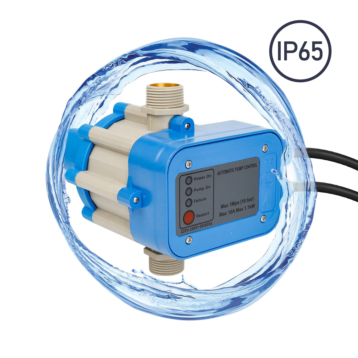 Lospitch Pressostat Pompe Eau 10bar, électrique, Mise en marche et arrêt automatiques, avec câble, Bleu