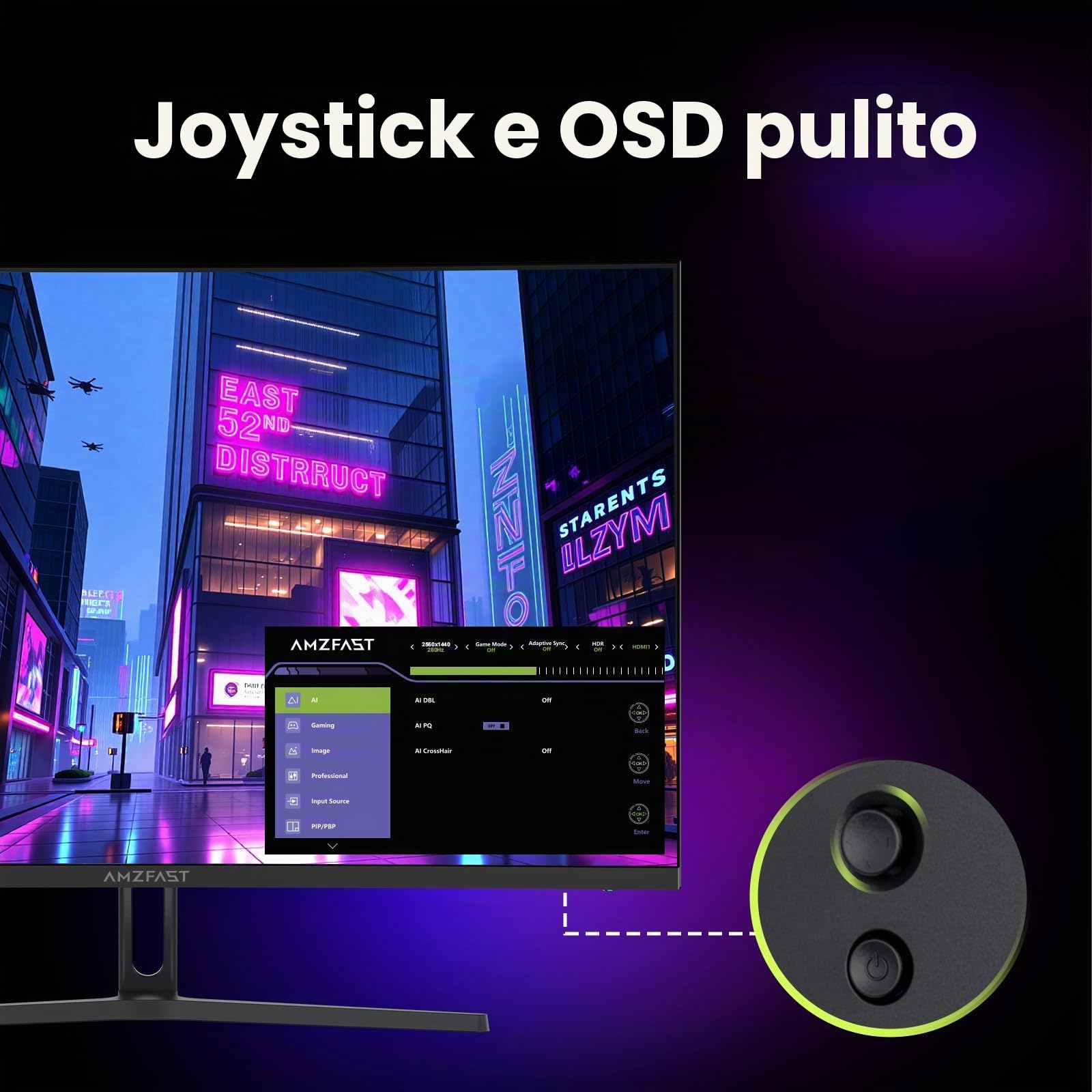 Amzfast Monitor da Gaming Curvo 1500R con Adaptive-Sync, HDMI/DisplayPort, 27 pollici 240Hz/QHD