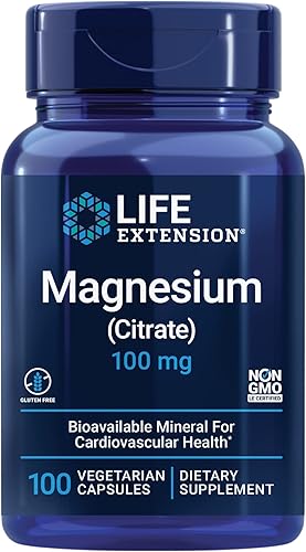 Life Extension Citrato de magnesio 100 mg cápsulas vegetarianas, azul, 100 unidades