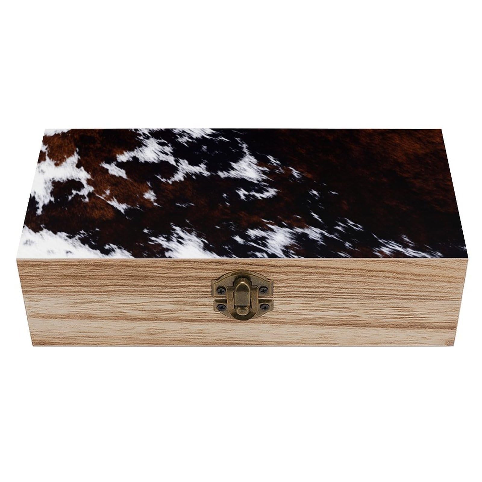 HLBSDM Cow Skin Vintage Wooden Keepsake Box with Hinged Lid And Locking Clasp, Decorative Storage Box for Jewelry, Trinkets And Small Accessories, Organizer for Home Or Wedding