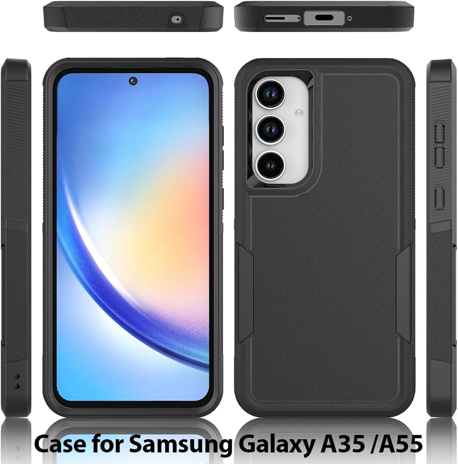 for Samsung Galaxy A35 5G Case: Dual Layer Protective Heavy Duty Cell Phone Cover Shockproof Rugged with Screen Protector - Military Protection Bumper Tough - Samsung Galaxy A35 5G 2024, Dark Green