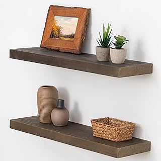 Axeman Natural Wood Floating Shelves for Wall Mounted 24 Inch Rustic Farmhouse Wall Shelves for Bathroom Bedroom Kitchen Living Room Decor Distressed Wooden Shelf|Set of 2, Vintage Gray