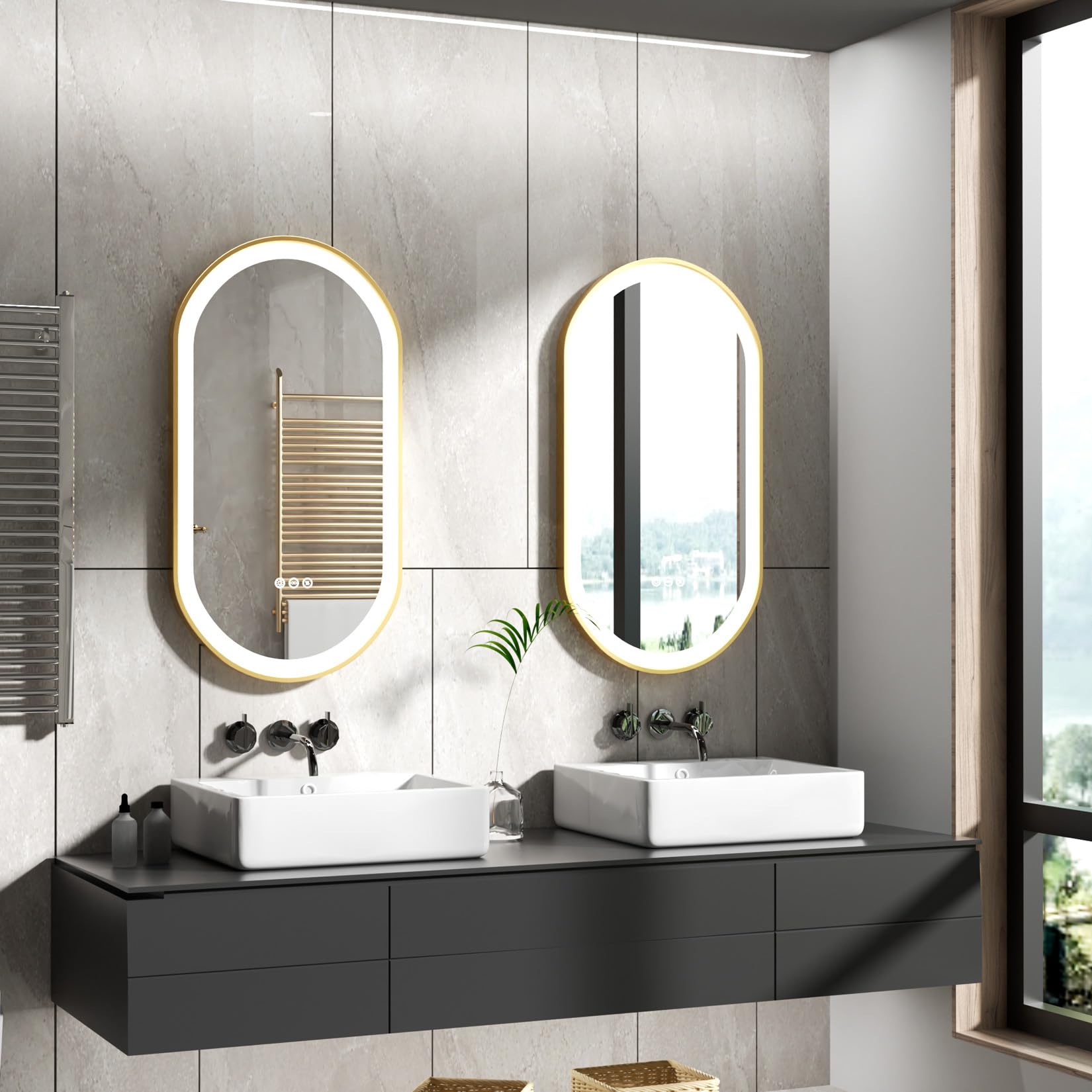 LUVODI Specchio Bagno LED Luce: Cornice Dorata Ovale 100x50cm Specchio Smart Led Bagno Oro da Parete 3 Touch Grande Illuminato Frontale Antiappannamento Dimmerabile Verticale Orizzontale