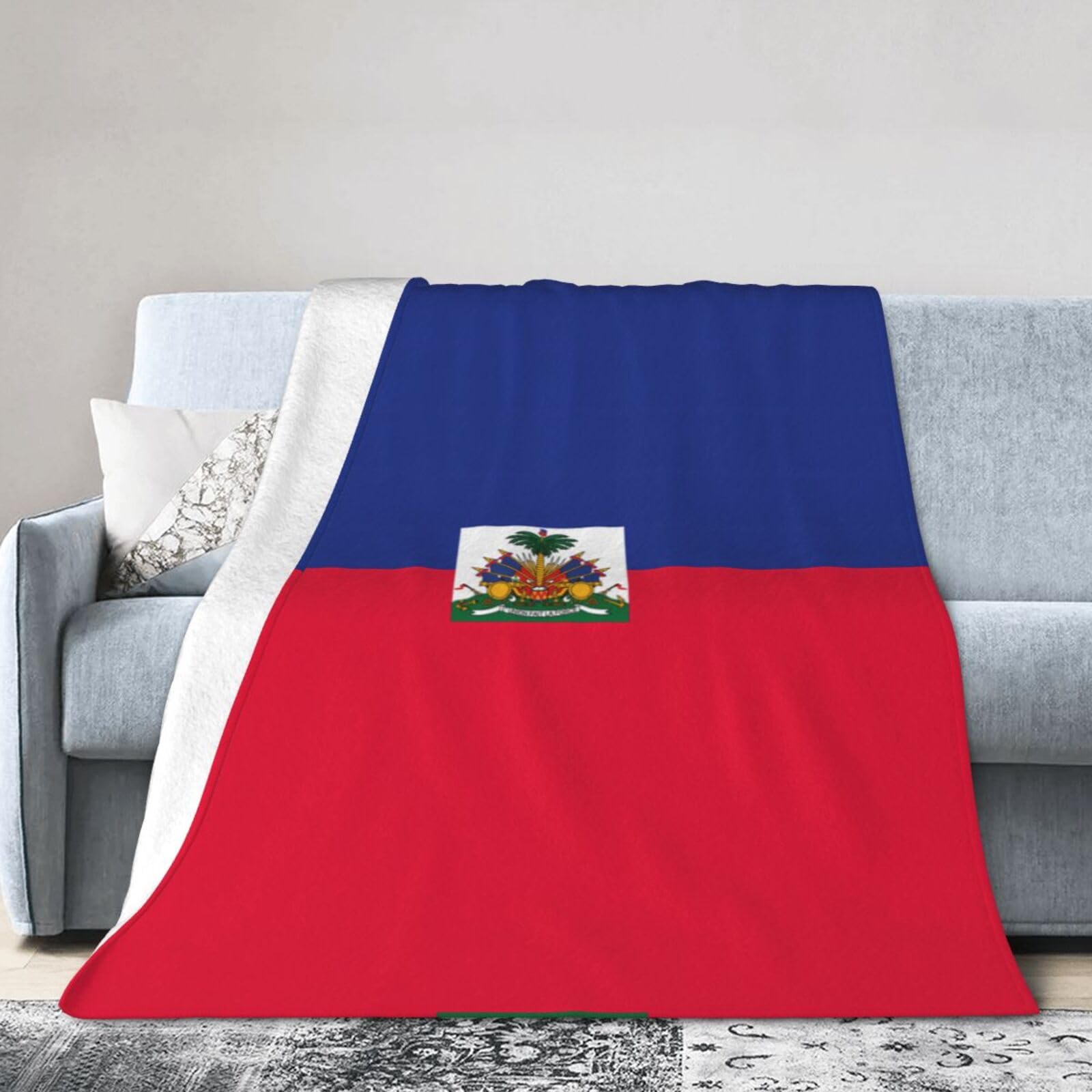 Haitian Flag 50"x40" Fleece Blanket, Full Size, Super Soft, Suitable for Bed, Sofa, Camping, All Seasons