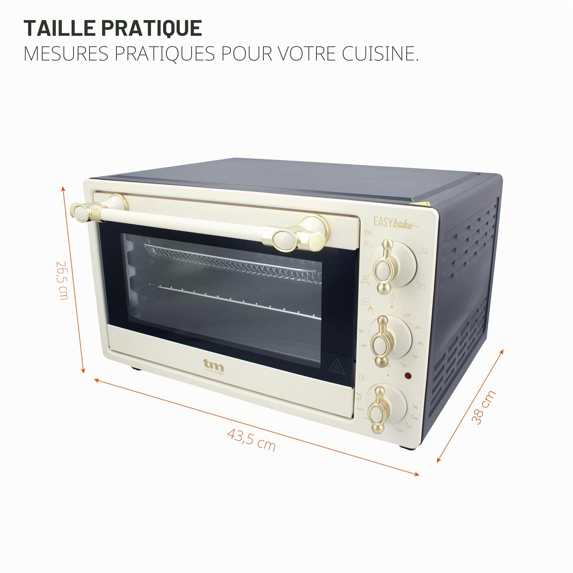 TM Electron EASYBAKE TMPHO020REB Mini four design rétro avec fonction friteuse sans huile, 20 litres, température réglable de 80 °C à 250 °C, 5 fonctions, 4 accessoires inclus
