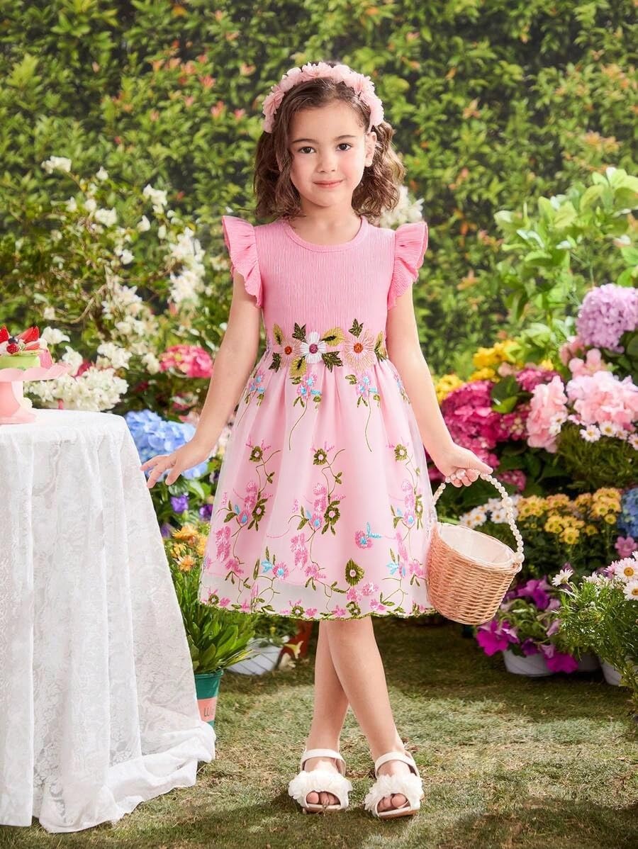 Girls Tulle Dress Toddler Flutter Sleeve Tutu Dress Summer Flower Birthday Party Princess Dresses - Image 2