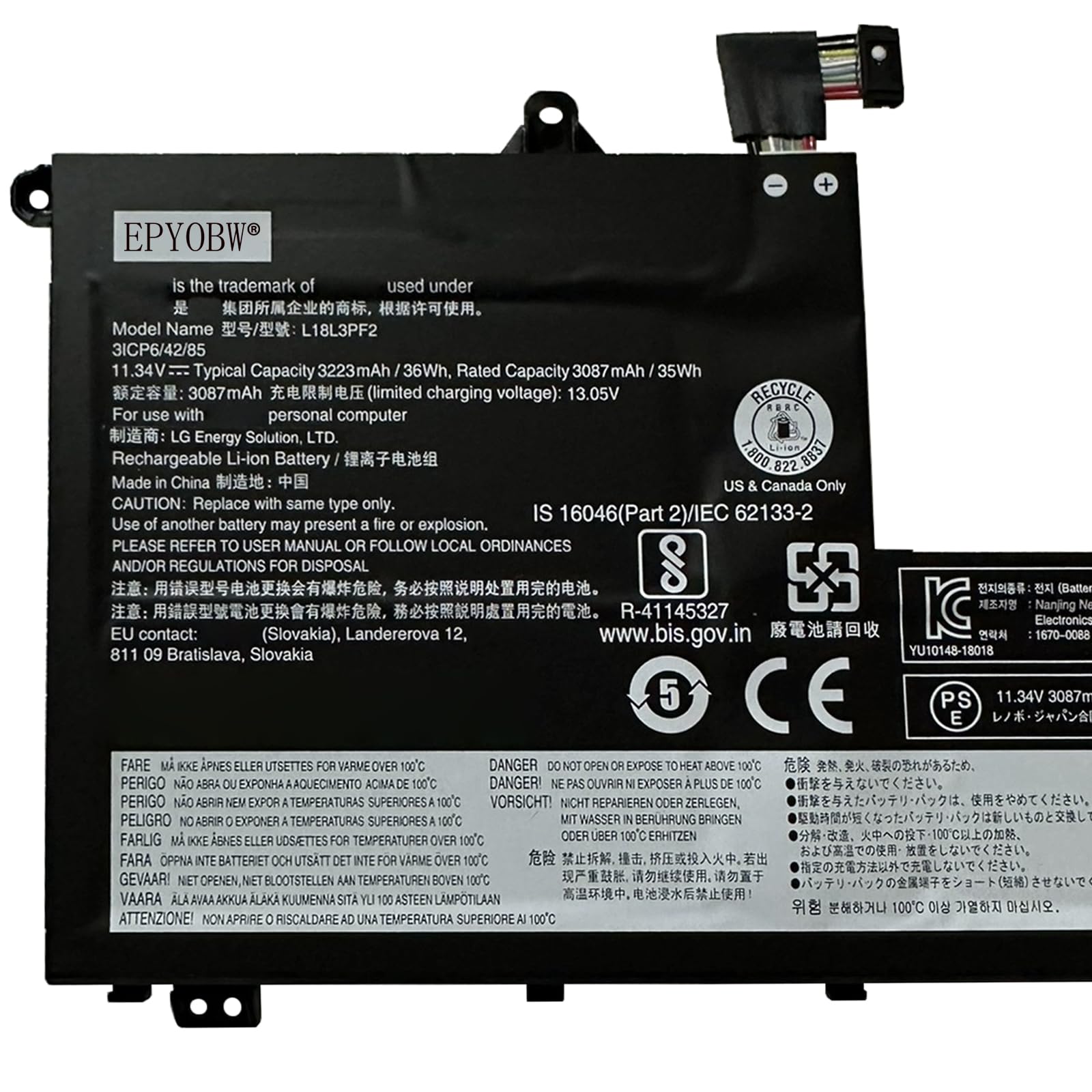 Lenovo IdeaPad S340-14WL SSD バッテリー残量約86% Amazon.com: EPYOBW L18L3PF2 Laptop Battery 36Wh 3223mAh 11.34V