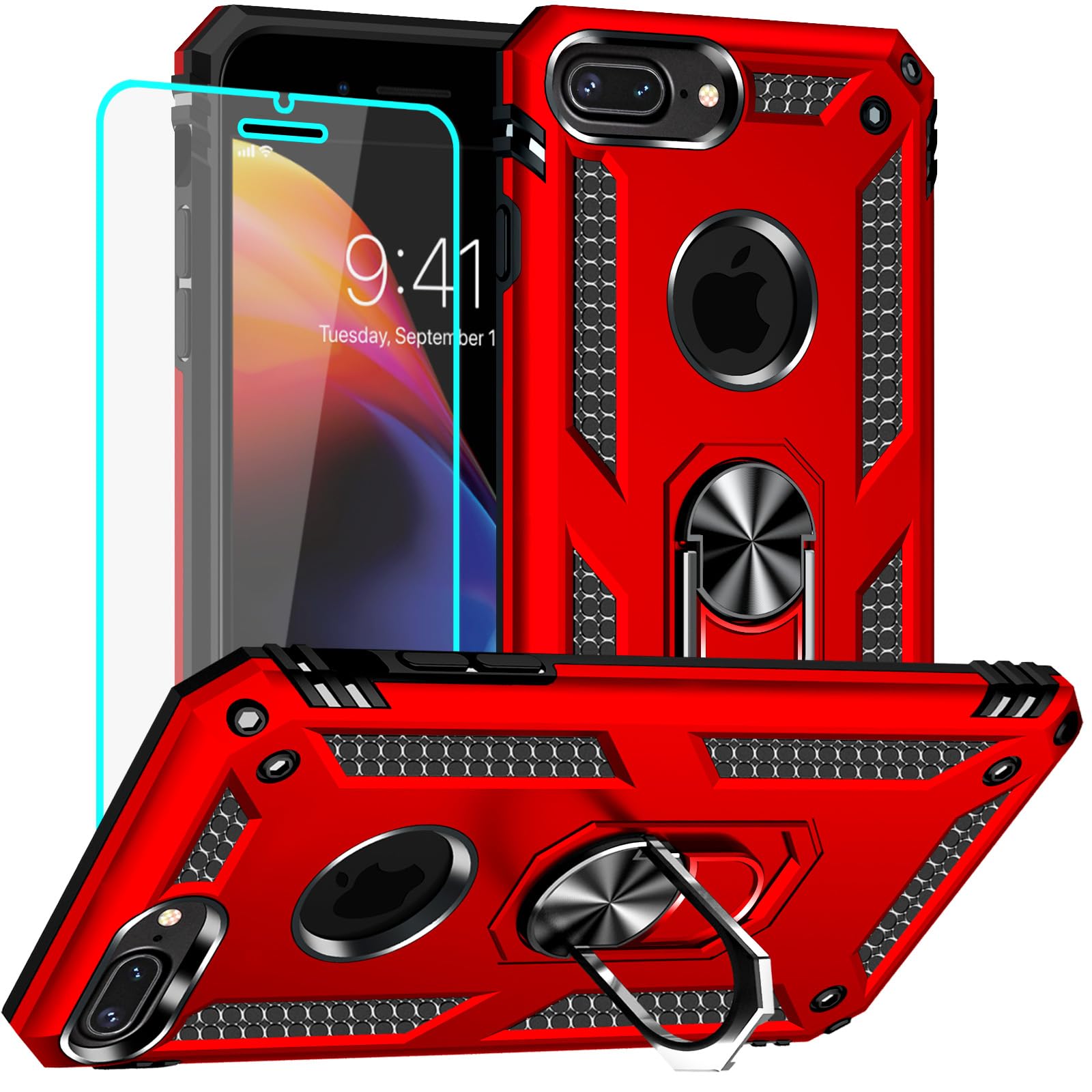 Coque iPhone 7 Plus antichoc rouge robuste étui de protection rigide 8 Plus - 7