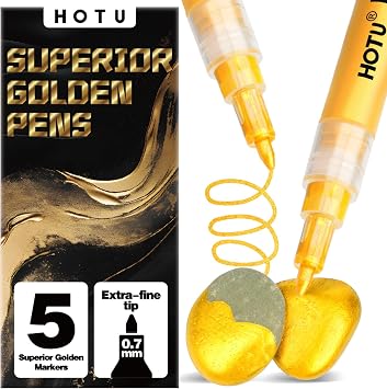 HOTU Super Golden Marker 5 Pack Metallic Paint Pens Fine-tip Sparkle Glitter Acrylic Paint Markers For Painting And Illustration,handmade Cards,scrapbooking And Journaling