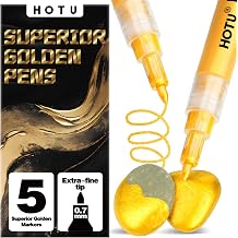 HOTU Gold Acrylic Paint Pens 5 Pack, Acrylic Paint Pens for Rock Painting Ceramic Wood Glass Tire Plastic