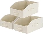 StorageWorks Closet Storage Bins, Trapezoid Organizer Box for Shelves, Fabric Clothes Bin, Foldable Organizing Baskets with Handles, Small, Brown and Beige, 3-Pack