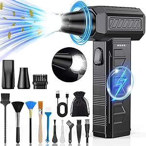 BKXCHA Elektrische Stofblazer met LED Licht, 3 Snelheden150.000 RPM Elektrische Air Duster, Snoerloze Luchtstofzuiger met 6000 mAh Batterij, Perslucht Stofblazer voor Computer, Toetsenbord