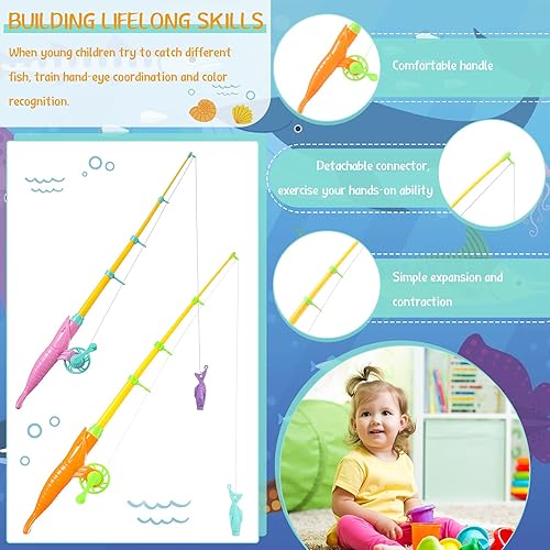 Miniatura 3 de 4 piezas de juego de pesca magnético, juguete flotante magnético de verano de 7.3 pulgadas, poste magnético para niños y niñas, juguete de baño de