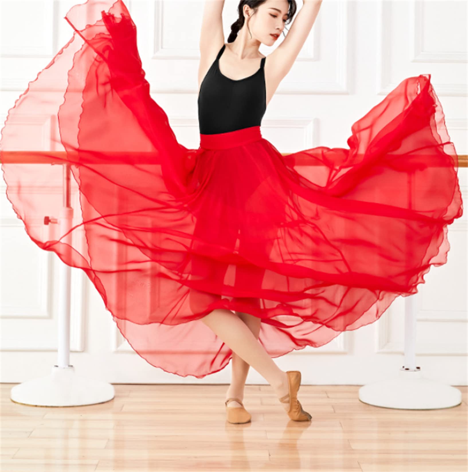Falda De Baile Moderno para Mujer Elegante Gasa Ropa De Baile para Adultos 720 Grados Gran Columpio Falda De Medio Cuerpo Ropa De Práctica De Baile Largo Disfraces con Cordones