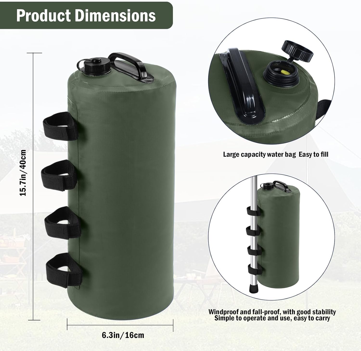 Canopy Water Weight Bag, 88 LBS Canopy Weights for Pop Up Canopy, Tent, Canopies，Gazebo，Outdoor Shelter Umbrella,Pool Ladder，Set of 4, 10 Liters Each (Dark Green)