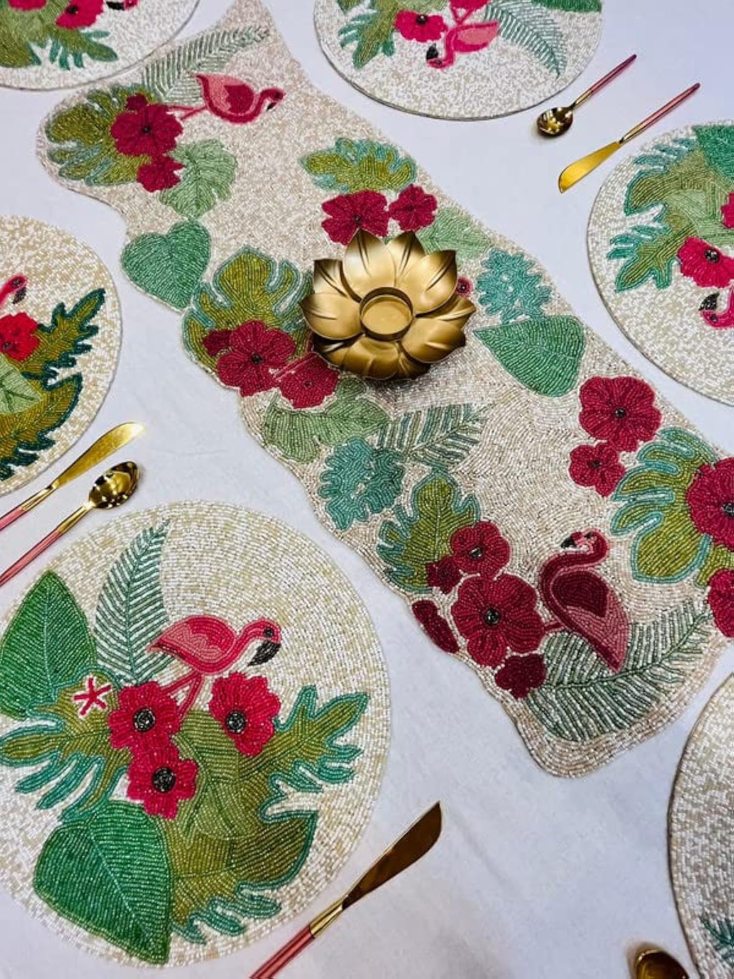 Handmade Beaded Table Runner with Mats Set