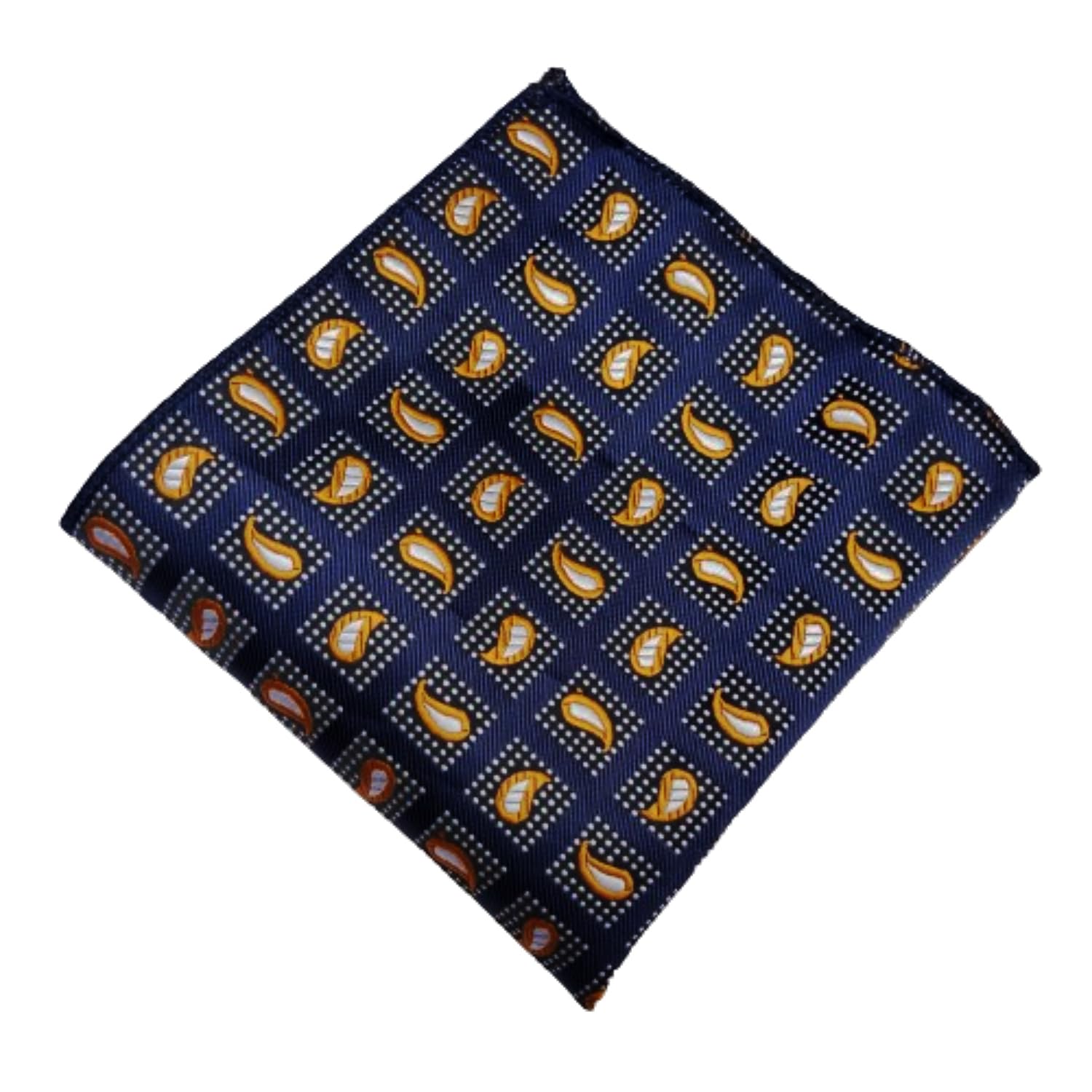 voici France Men's Pocket Square checked paisley design Gold Beige color free size Microfiber fabric (Blue2)-picture-27
