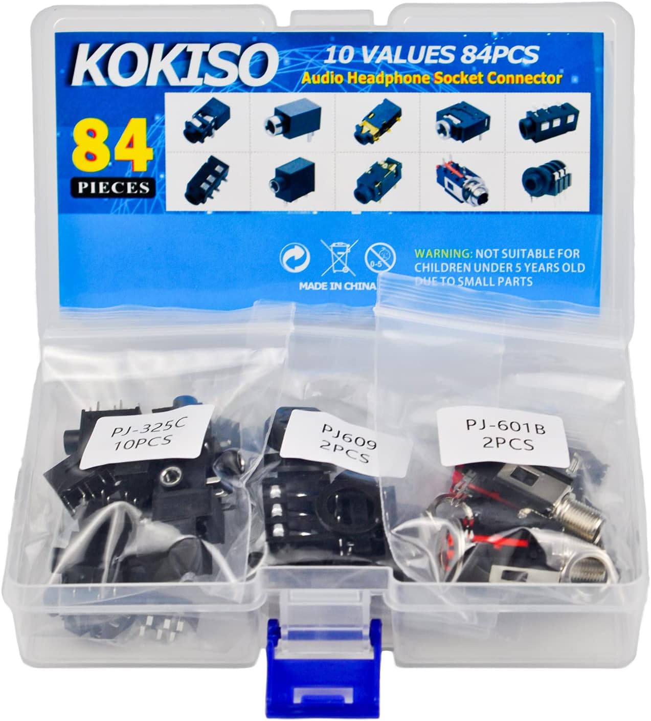 10 Values 84 Pcs Stereo Jack Socket PCB Mount Female Audio Headphone Socket Connector Assortment Kit - 3/4/5/6 Pin