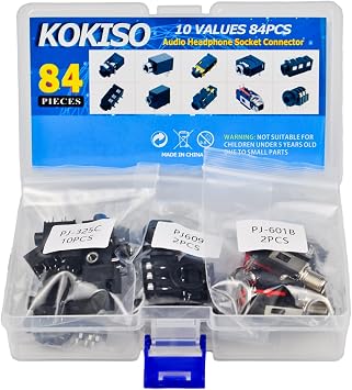 10 Values 84 Pcs Stereo Jack Socket Audio Headphone Connector Kit