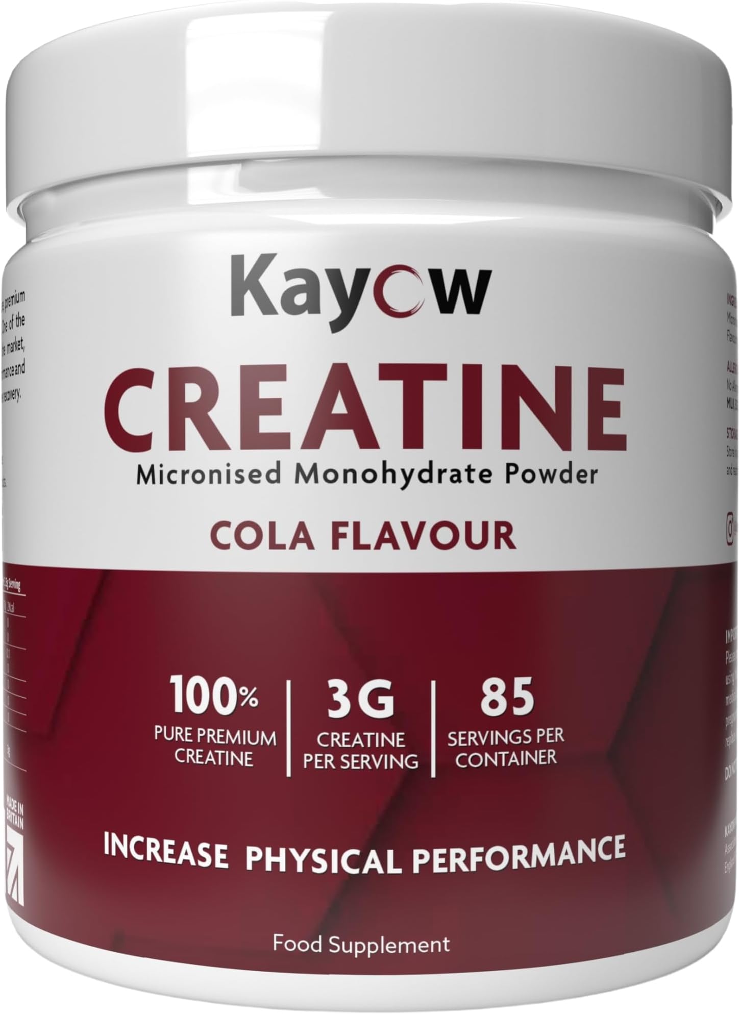 KAYOW Micronized Creatine Monohydrate Powder Cola Flavour 85 Servings 300g | Gluten Free & Suitable for Vegans | Creatine Powder Suitable for Men & Women | Zero Calories & Zero Caffeine |