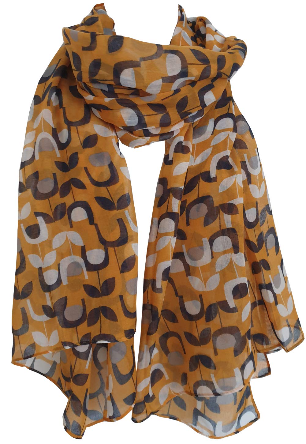 Glamlondon Women's Mustard Block Floral Print Scarf Retro Wrap (Mustard)
