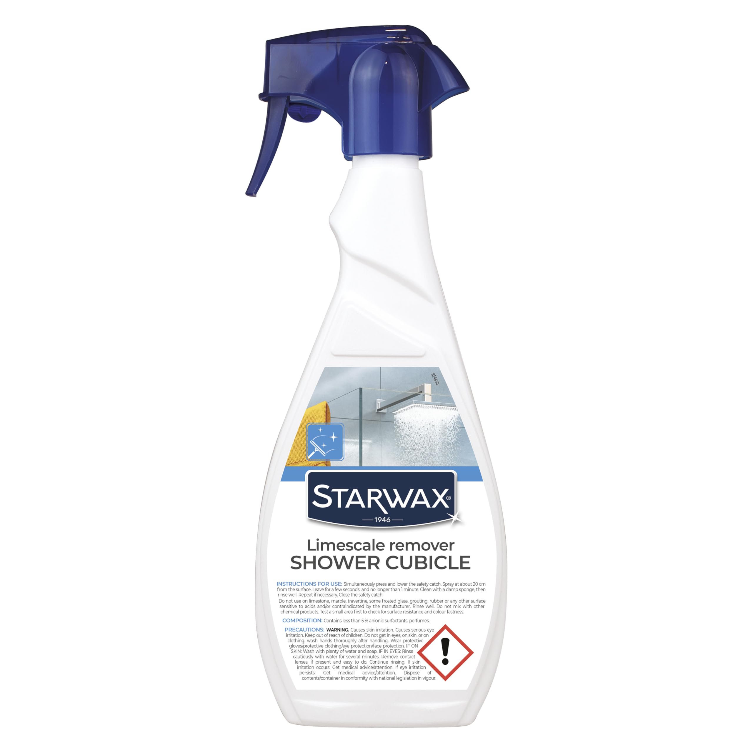 STARWAX Shower Cleaner & Limescale Remover – Removes Soap Scum & Water Marks – Multi-Surface Bathroom Spray for Glass, Tiles & Taps – Streak-Free Shine – 500ml
