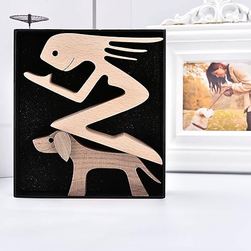 Miniatura 5 de ISHINE Regalo de perro de madera hecho a mano, estatua de perro de talla de madera para el hogar, oficina, sala de estar