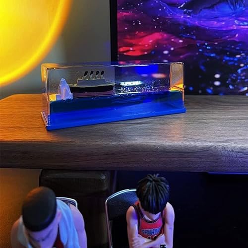 Miniatura 8 de Honsheng Juguete simulador de Titanic Unsinkable Wavey Boat en una caja de onda líquida, adorno para decoración de coche, pisapapeles, escritorio,