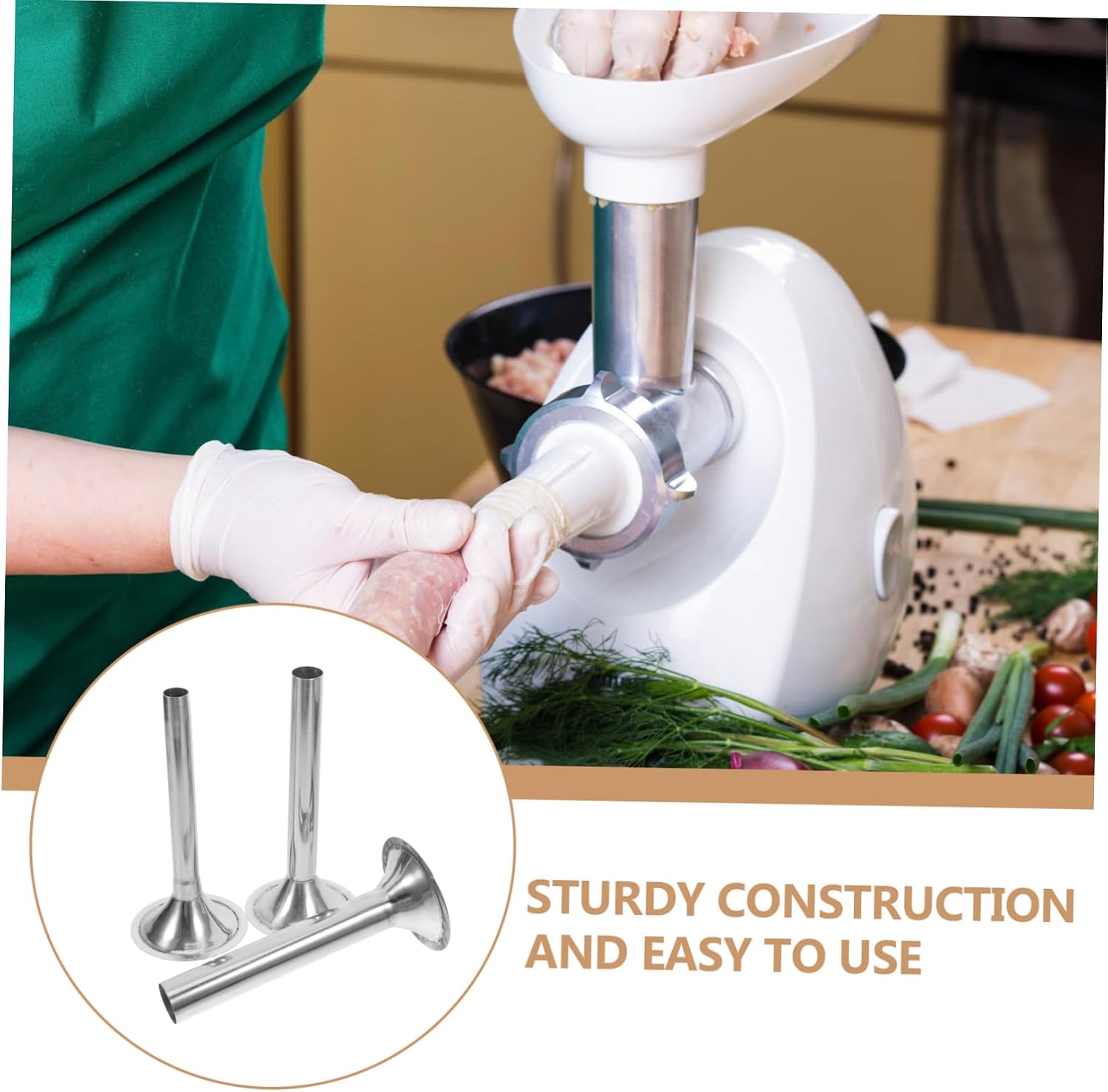 3pcs Sausage Stuffer Meat Filling Attachment Stainless Steel Tube for Meat Grinder