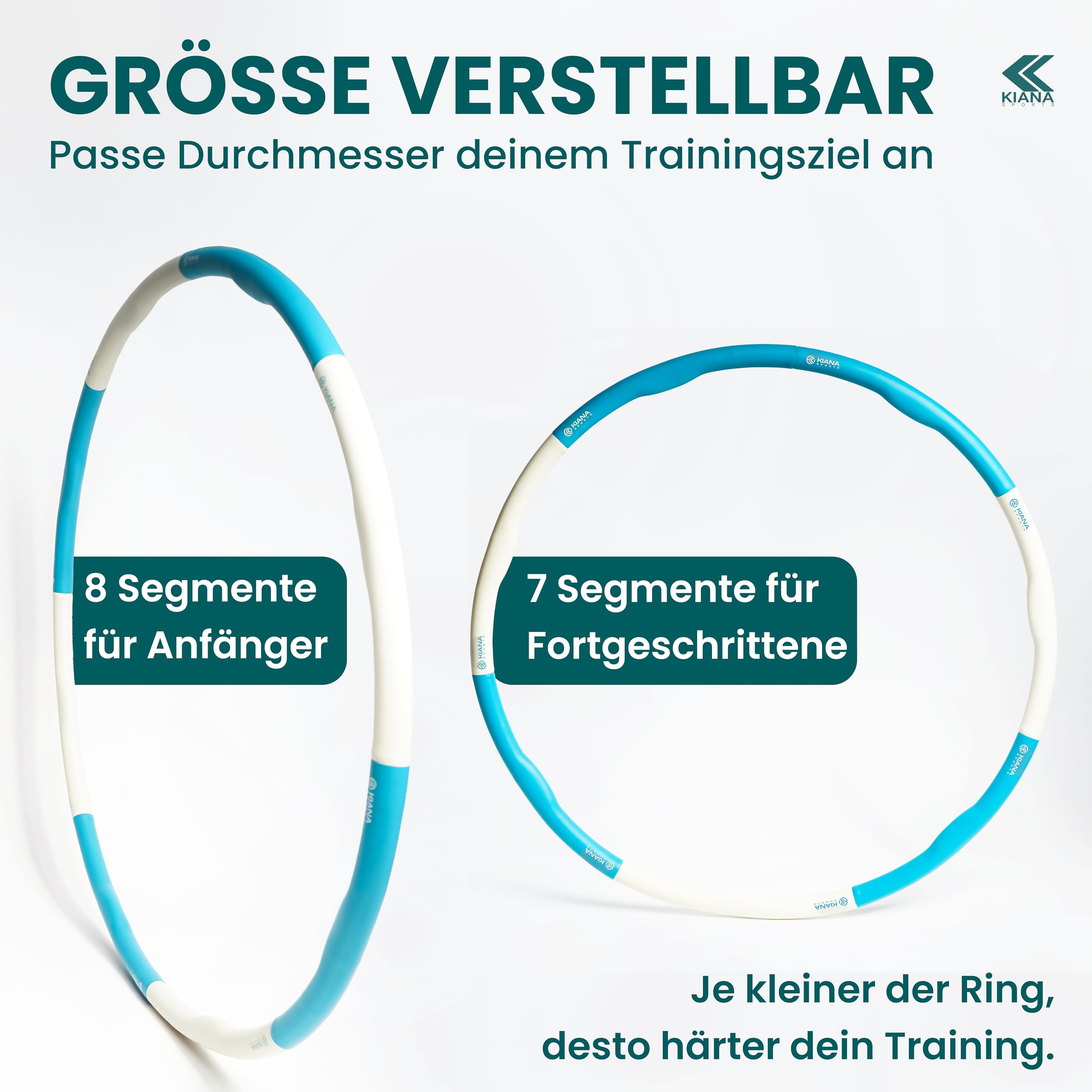 KIANA SPORTS® Hula Hoop Reifen Erwachsene [1,2 & 1,5 kg] – mit Tasche & Übungsplan – Fitnessreifen zum Abnehmen – Gymnastikreifen mit Wellen – Entwicklung in Deutschland