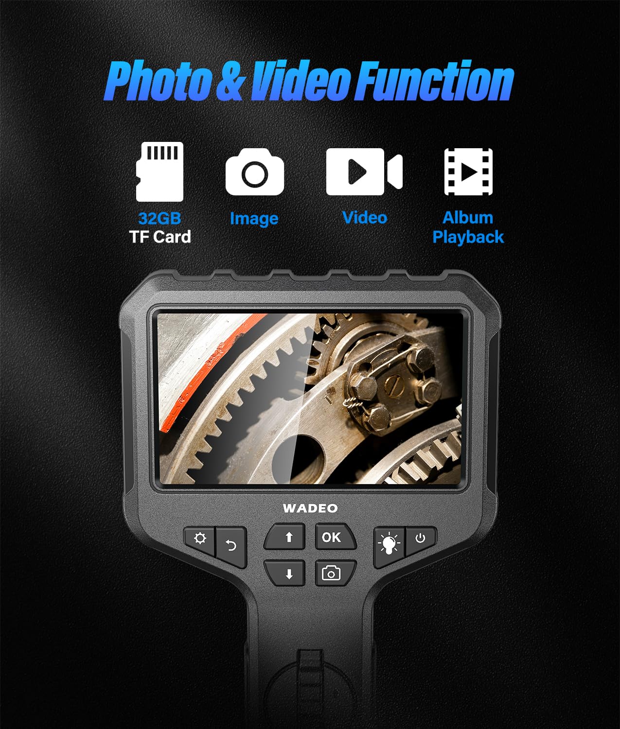 WADEO Cámara endoscópica giratoria con luz, cámara de inspección IPS de 4,3'' y 1920P, cámara Flexible Impermeable de 6,5 mm, cámara Tubular, cámara de inspección Digital HD