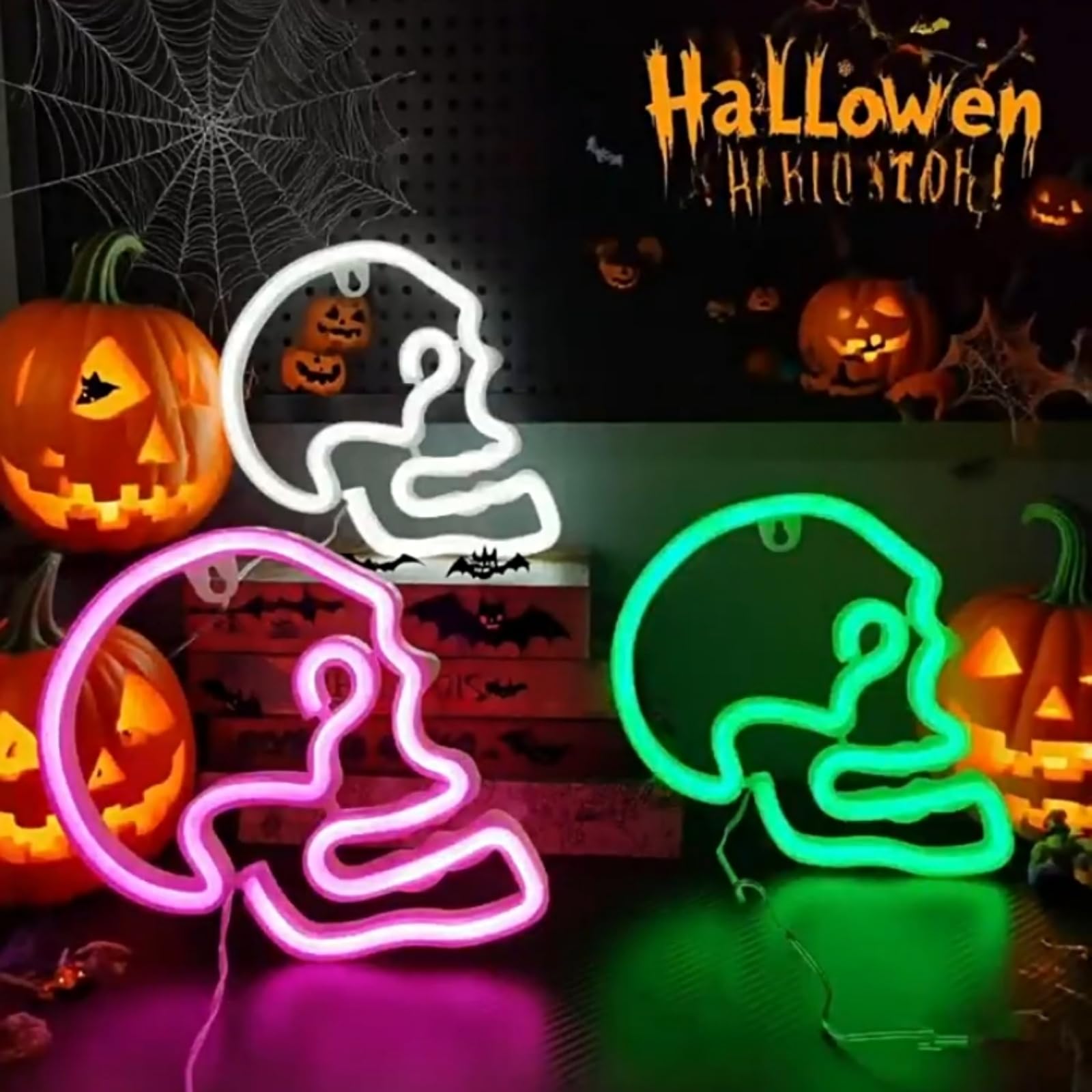 Neonowe znaki LED, lampa dekoracyjna w stylu Halloween, na walentynki, urodziny, wesele, przyjęcie, dekoracja domu, bateria i zasilanie USB, sztuka, dekoracja ścienna, 3 szt