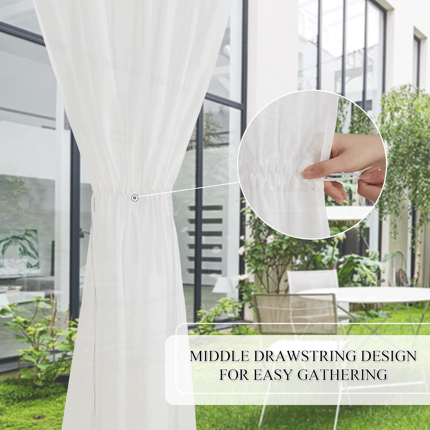 RYB HOME 2 Panels Sheer Outdoor Curtains for Patio Waterproof, Rod Pocket image 3