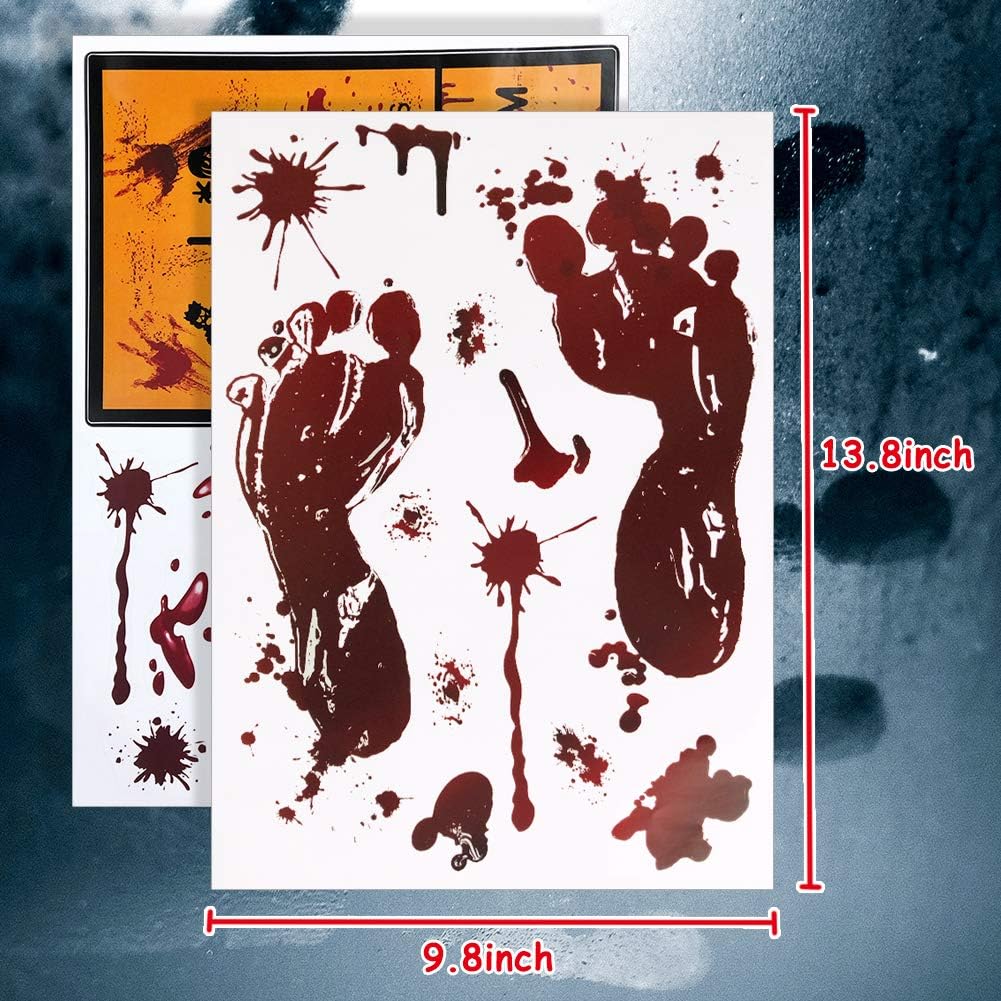 123 PCS Halloween Decorations Stickers Window Wall Floor Clings Bloody Handprints Footprints Decals Halloween Vampire Zombie Party Decorations Supplies