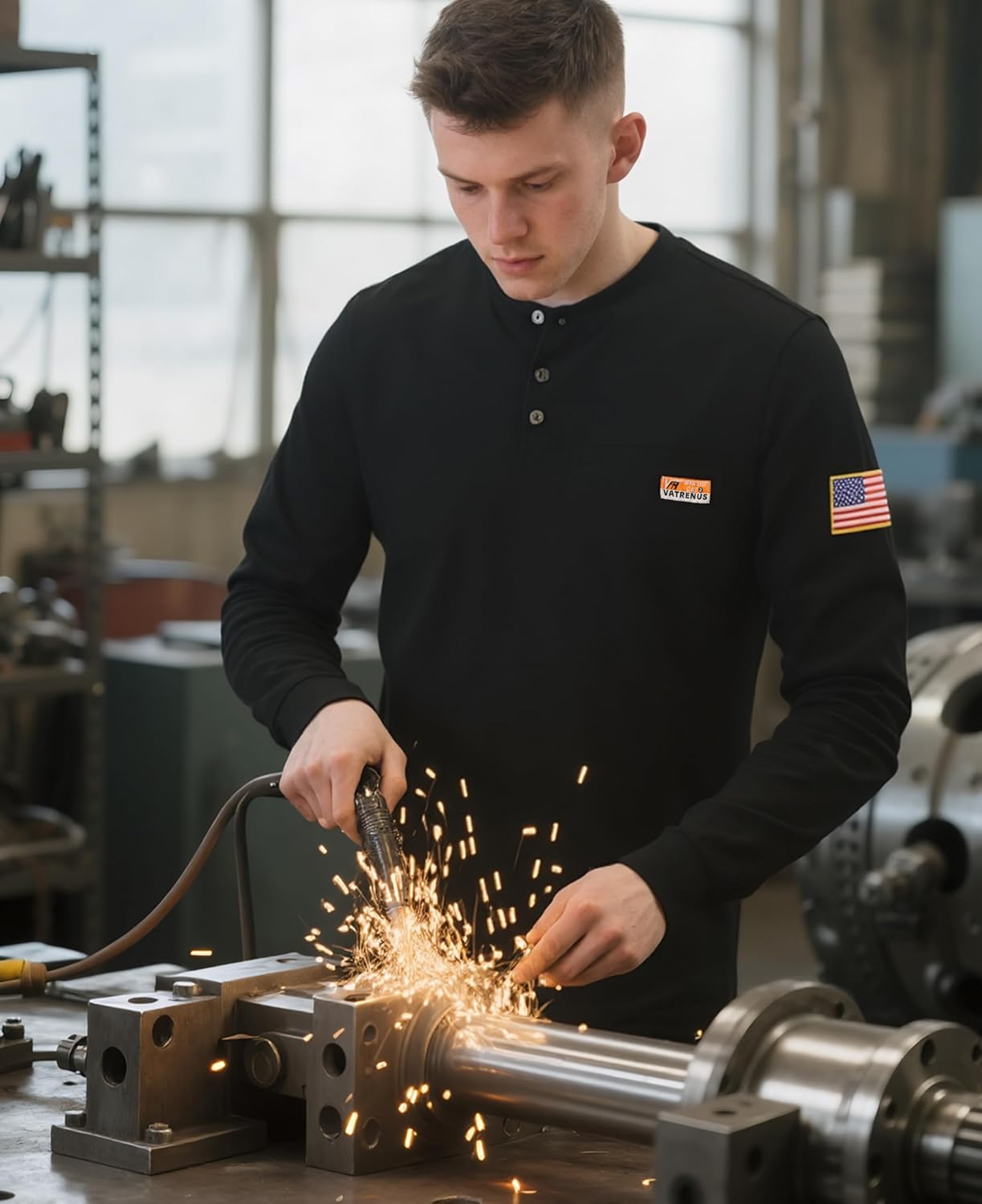 VATRENUS FR Shirt for Men Henley Midweight Utility Pocket Flame Resistant Long Sleeve Work Shirts NFPA2112 CAT2 - Image 2