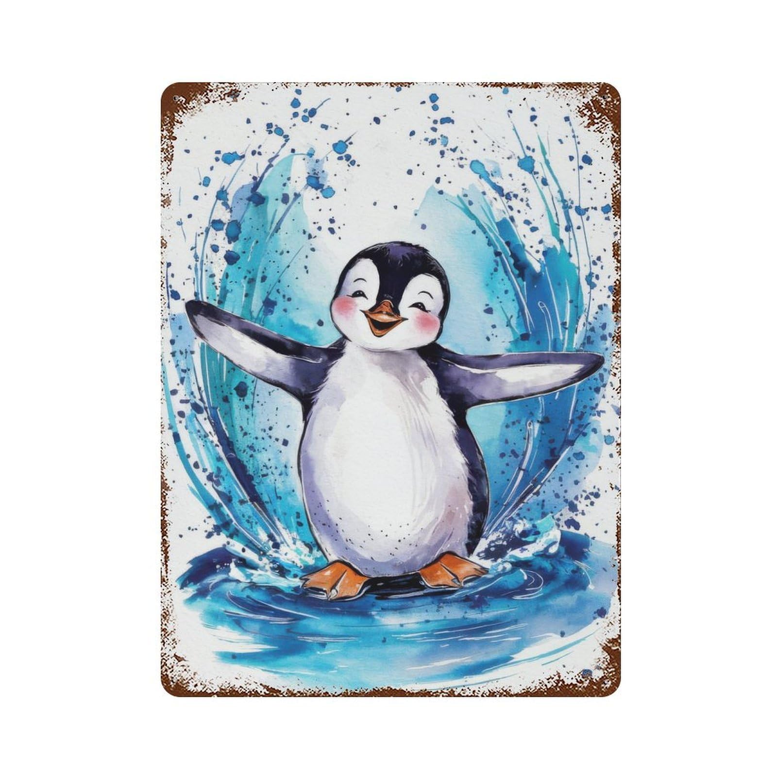 Distressed Metal Wall Sign Penguin Animal 15.7"x11.8", Vintage Wall Decor for Garage, Bar And Workshop Decor