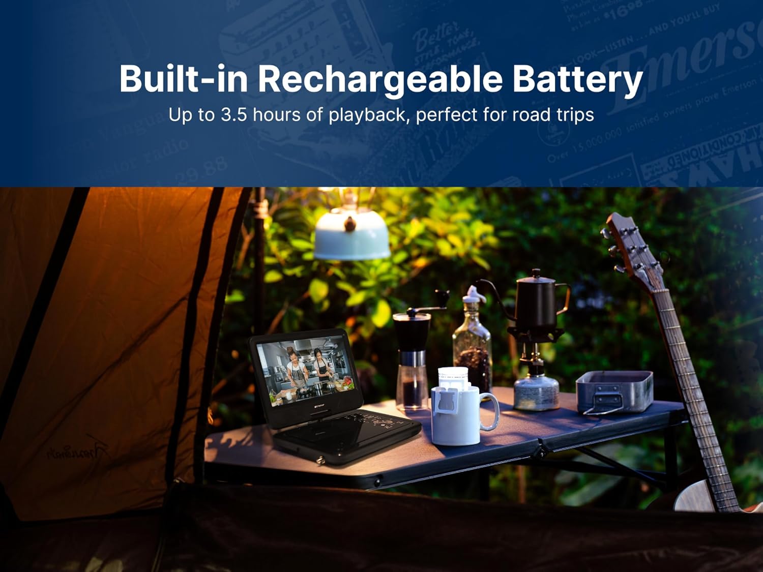 Emerson EPD-1050 Portable 10" DVD Player with ATSC Digital TV, Built-in Speaker, Rechargeable Battery, and Remote Control – Perfect for DVD Playback and Watching Live TV On-The-Go