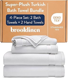 Brooklinen Super-Plush Bath Towel and Hand Towel Set - 2 Bath Towels, 2 Hand Towels - Cotton, Highly Absorbent (White)