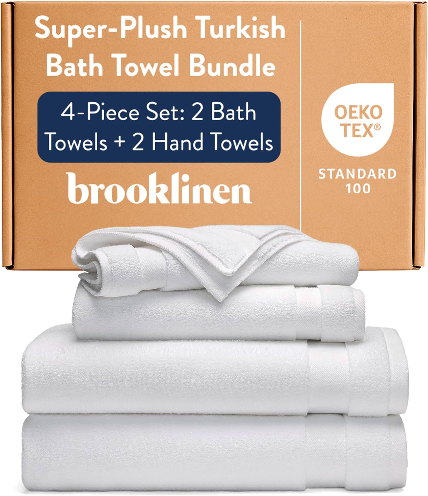 Brooklinen Super-Plush Bath Towel and Hand Towel Set - 2 Bath Towels, 2 Hand Towels - Cotton, Highly Absorbent (White)