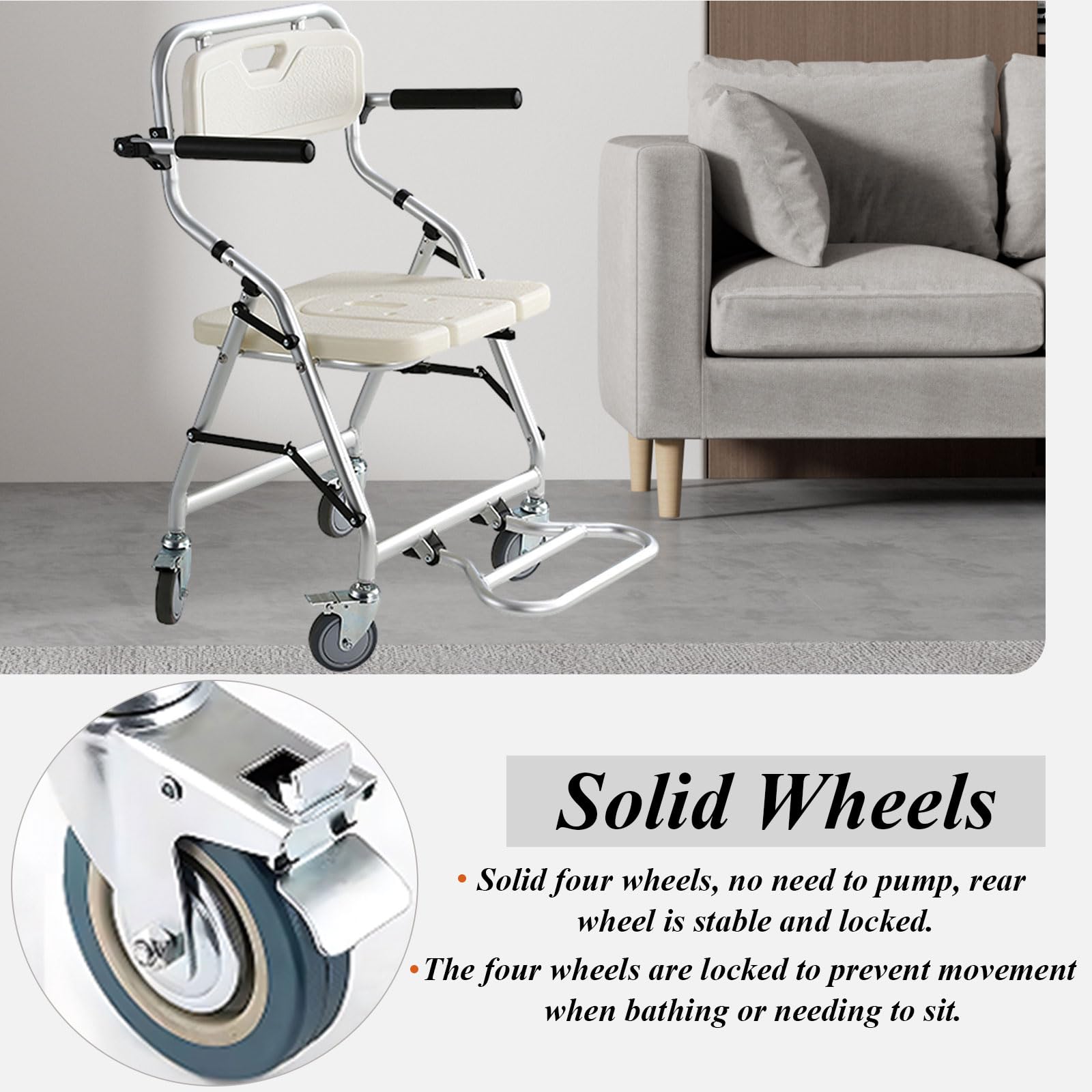 Silla para Ducha para Personas Mayores | Silla de Ducha con Ruedas Plegable de Aluminio, Silla de Baño para Minusvalidos y Mayores, Carga: 120kg