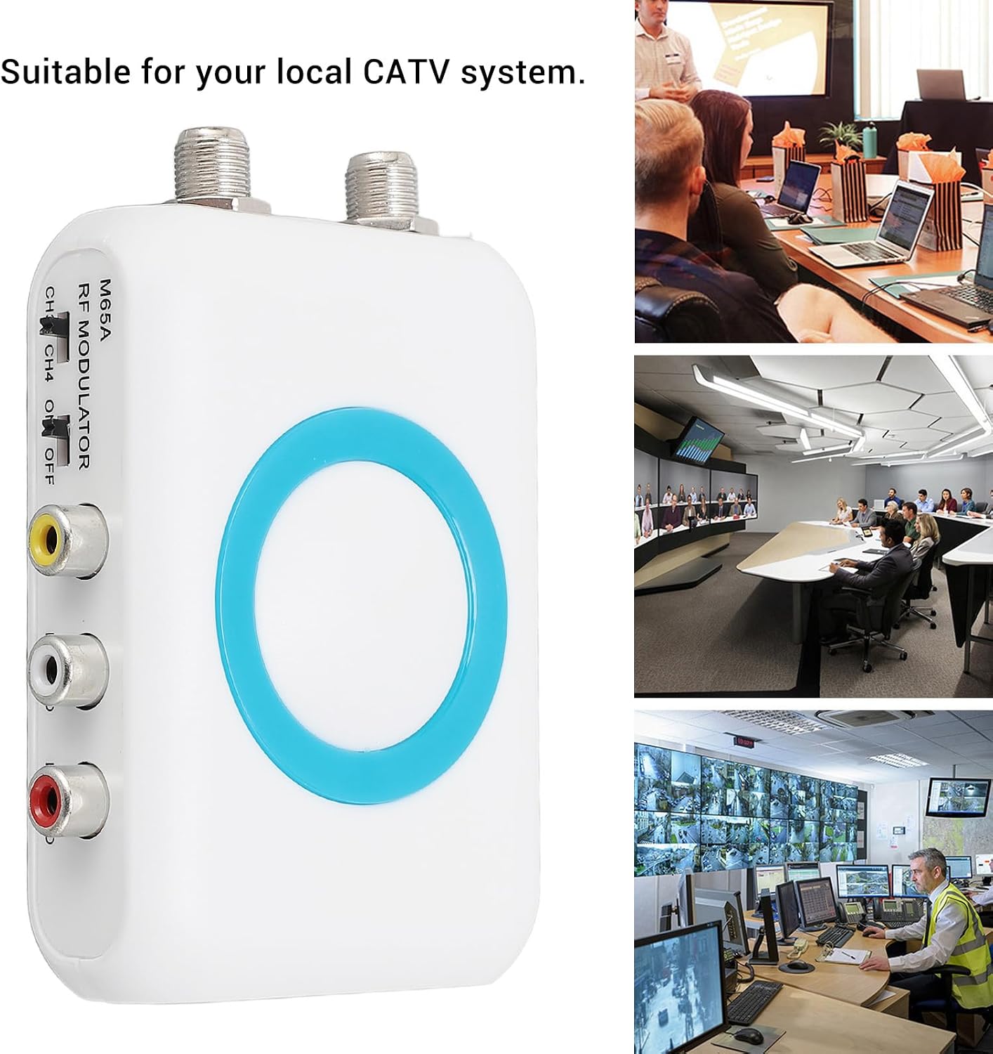 Digital RF Modulator, M65A NTSC RF Modulator Coaxial Converter Adapter, HD VHF Demodulator Converter, AV to RF CH3 CH4 Modulator for CATV System