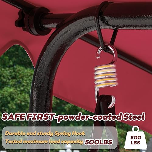 Miniatura 7 de Columpio de patio de 2 asientos, columpio al aire libre con cojines extraíbles, toldo ajustable para patio trasero, porche, jardín, asiento de tela,