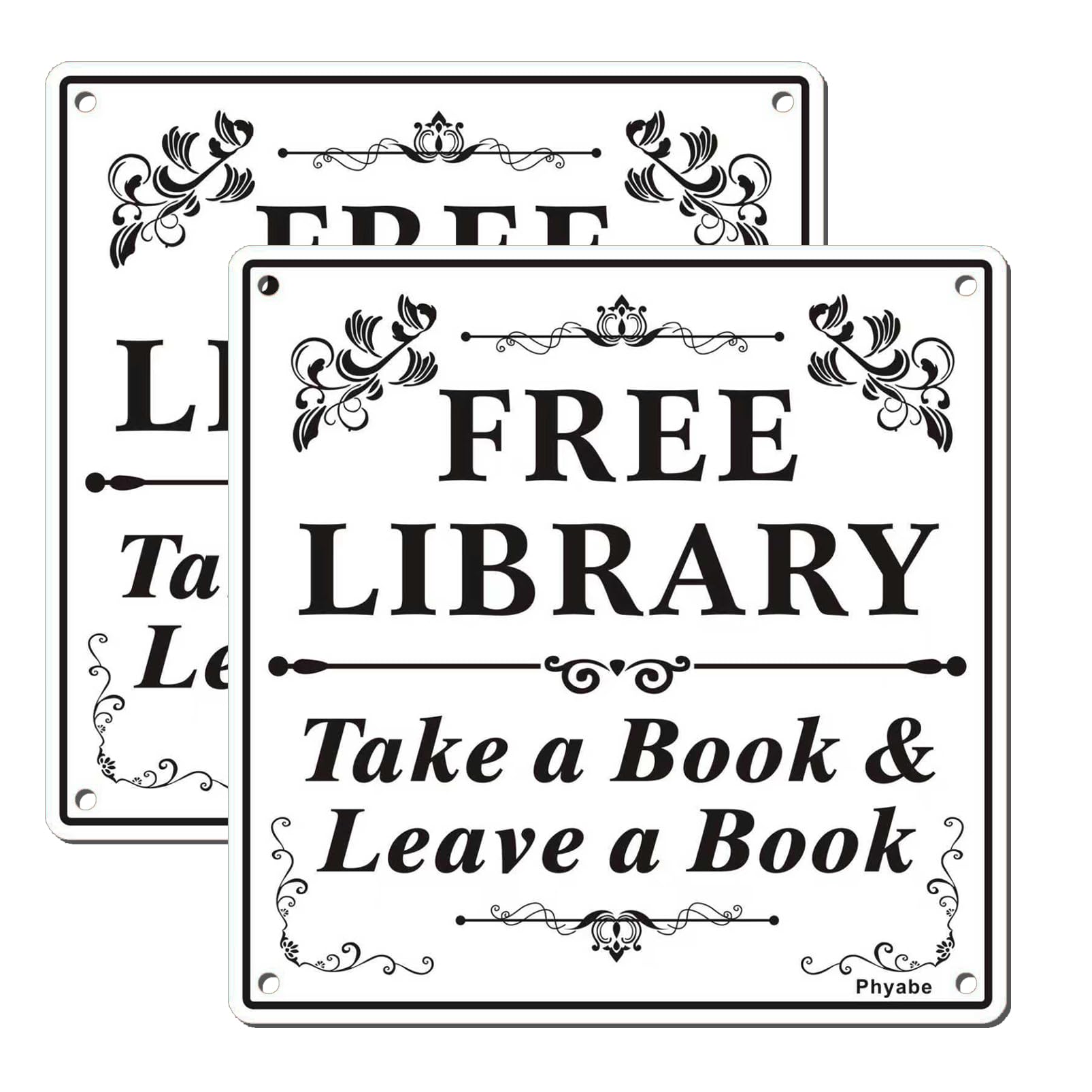 Phyabe 2 Pack Free Library Sign, Take A Book Leave A Book, 6” x 6” White