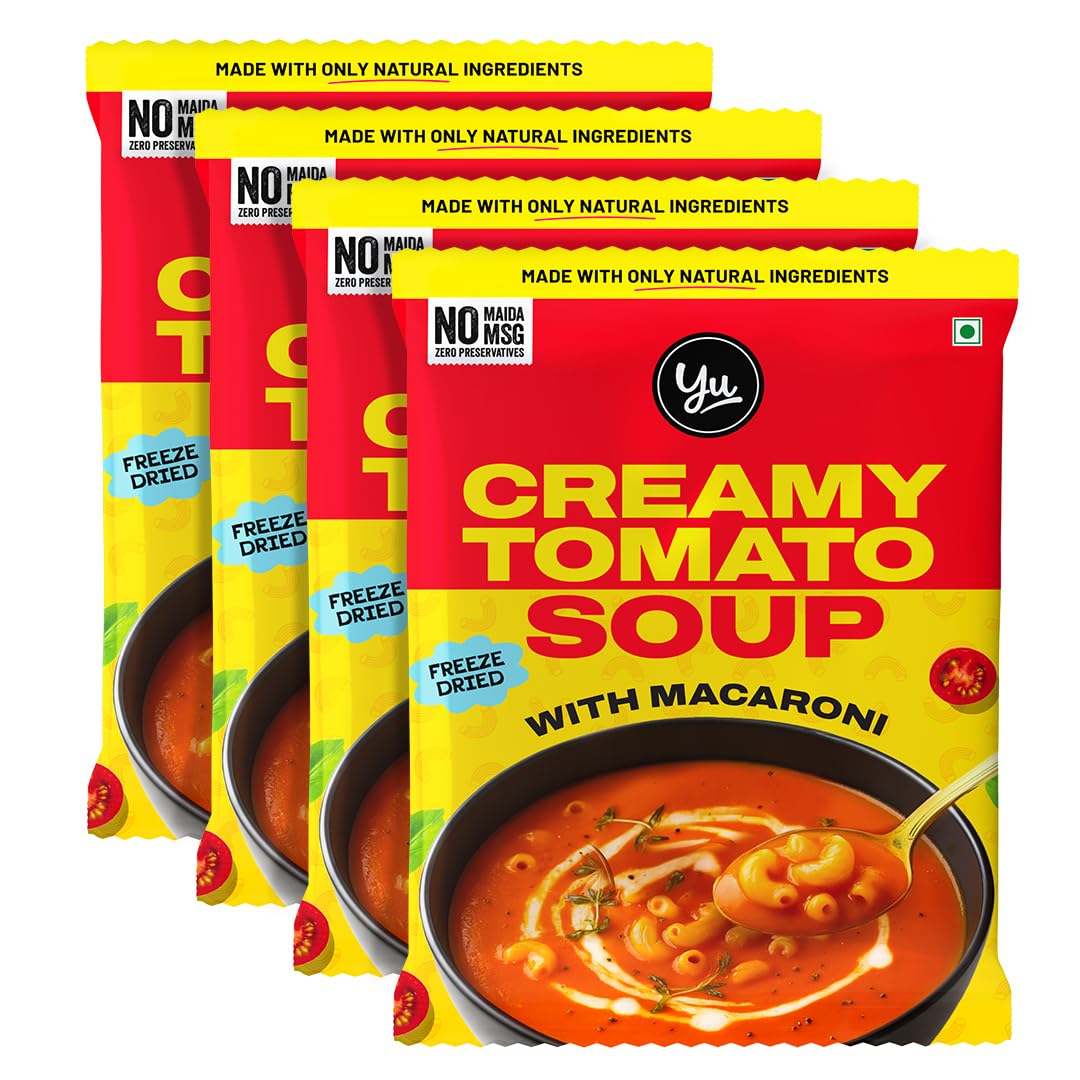 Creamy Tomato Soup - With Macaroni - Pack of 4 - Each Pack Serves 2 - Zero Preservatives & No MSG - 100% Natural Ingredients & Veg - Instant Soup Ready in 6 Mins - 50g x 4 - Yu-image-12